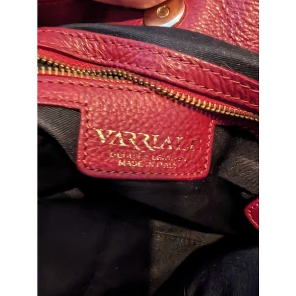 Varriale Dark Red Italian Leather Double Front Gold Zipper Bucket Shoulder Bag - Picture 3 of 15